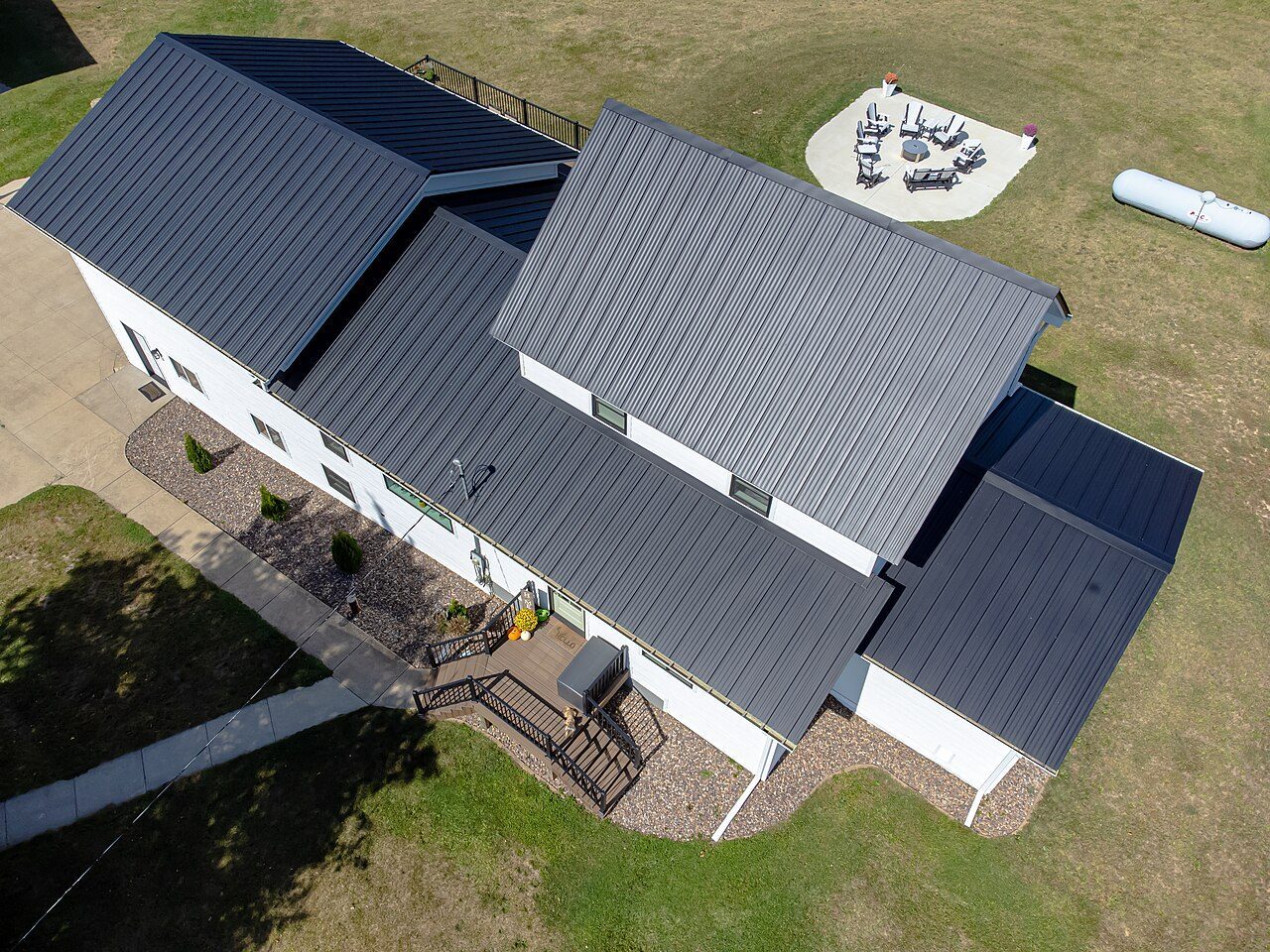 Aerial view of custom fabricated metal roofing in London, Ontario
